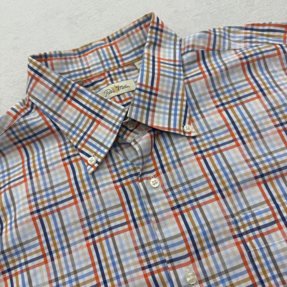 Peter Millar Button Down Shirt Mens XXL Multi Plaid Long Sleeve Cotton Pocket